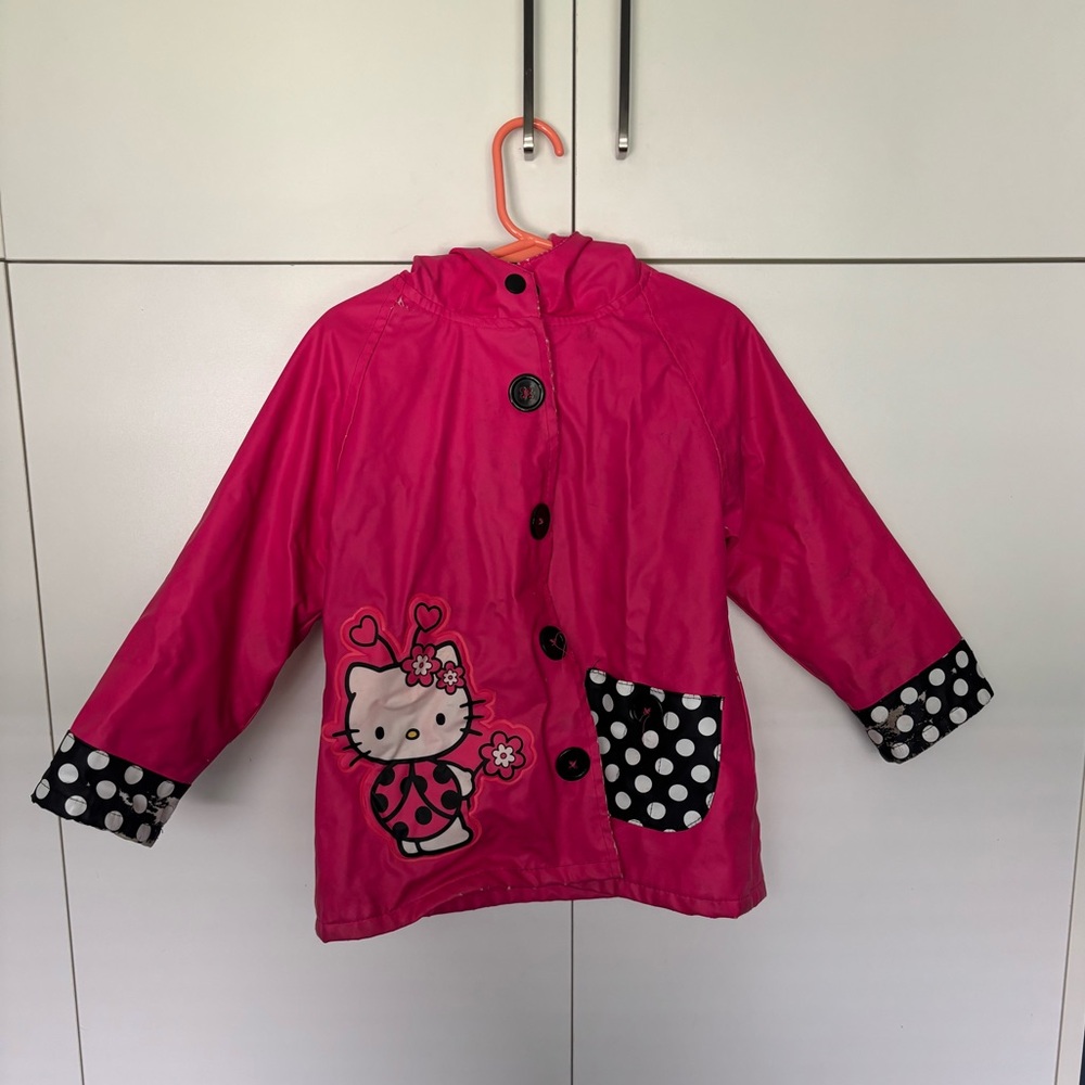 Hello Kitty Pink and Black Raincoat with Polka Dot Accents